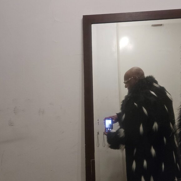 Faux Fur Jacket Mens Middle-length Black Long-sleeved Fox Fur Jacket Warm Trench - Picture 4 of 13